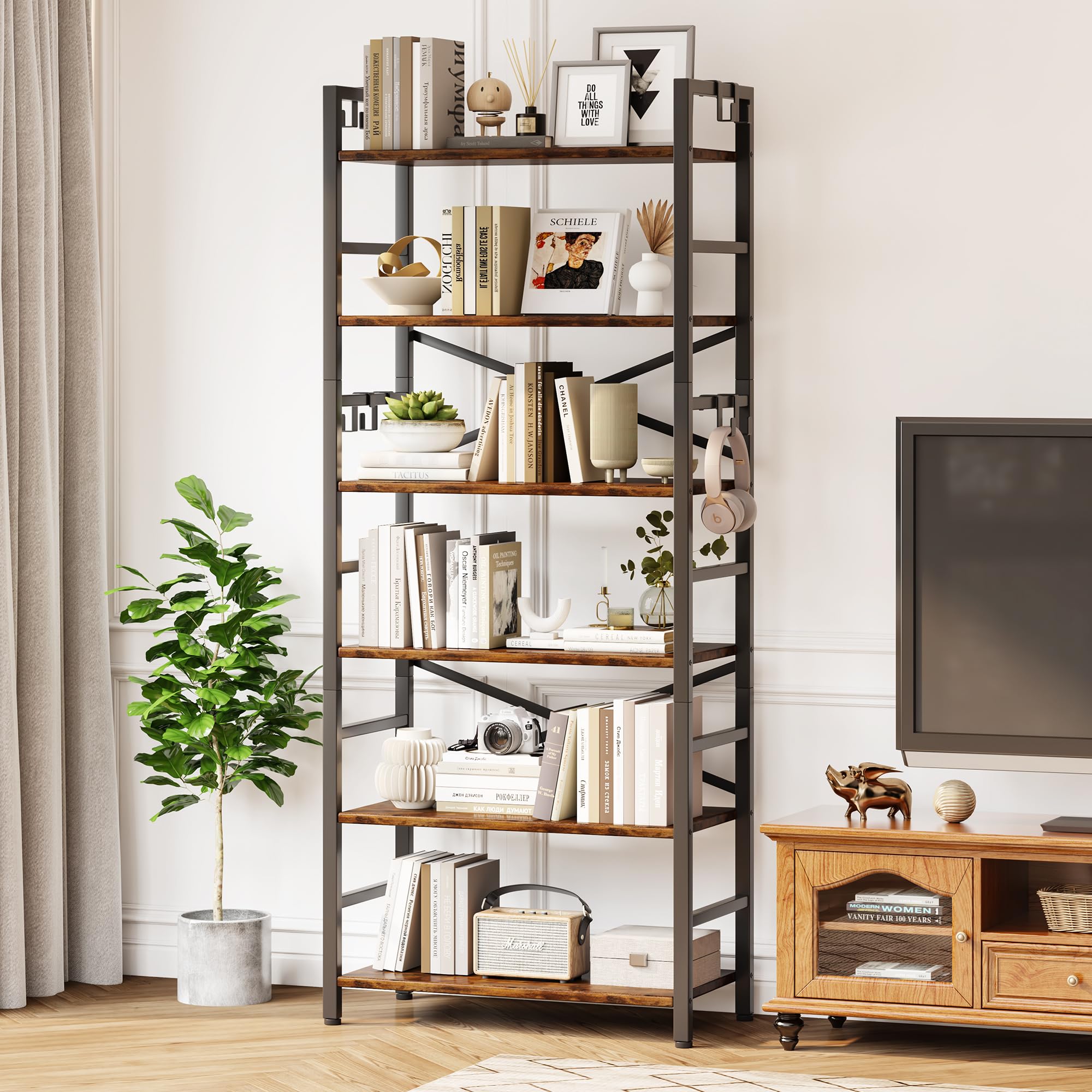 Amazon.com: 6 Tier Bookshelf, Industrial Bookcase with 8